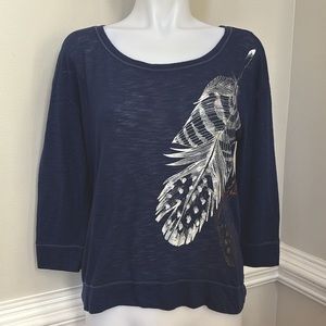New American Eagle Blue Metallic Feather Top Size Large